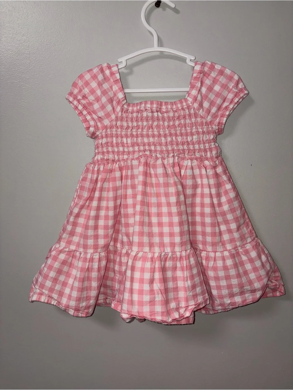 The children’s place pink white gingham smocked ruffle dress girls 2T nwot